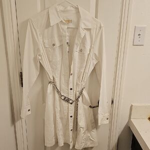 MICHAEL Michael Kors White Long Sleeve Dress with Chain Belt